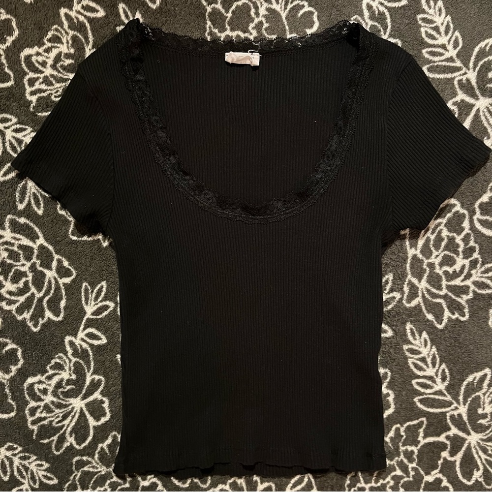 Black Cotton On Lace Trim Top